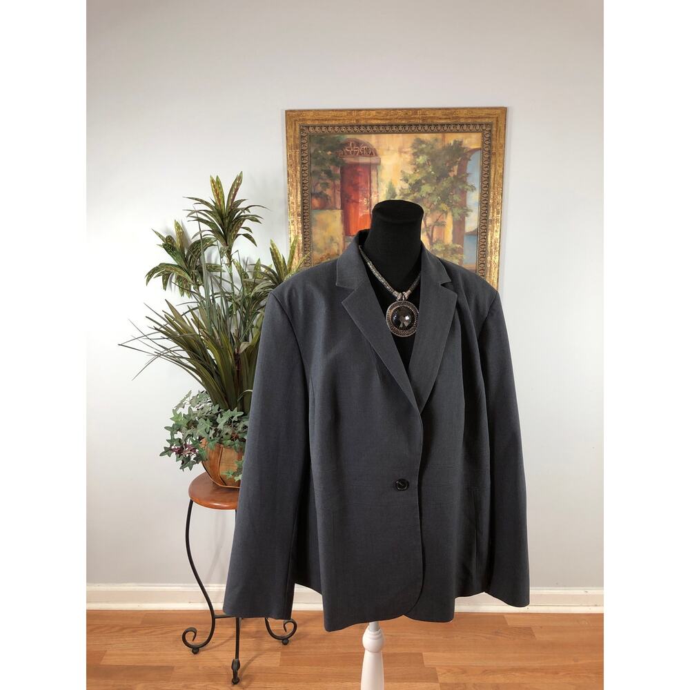 Jones New York Collection Stretch Women's Plus 22W Gray Classic Single Button